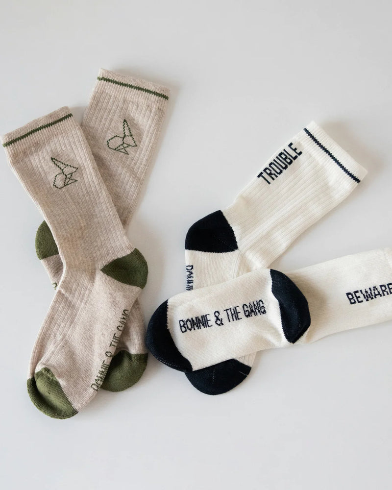 Bonnie & The Gang Ugo Crew Socks Khaki-ink