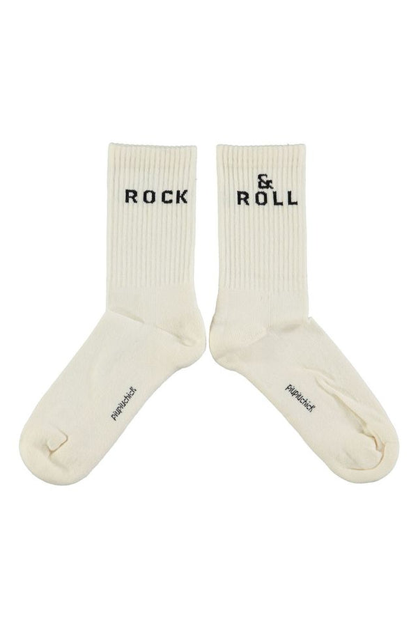 PiuPiuchick Socks Ecru w/ "Rock & roll"