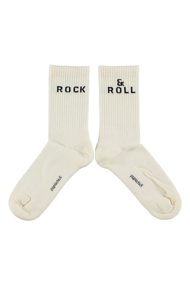 PiuPiuchick Socks Ecru w/ "Rock & roll"