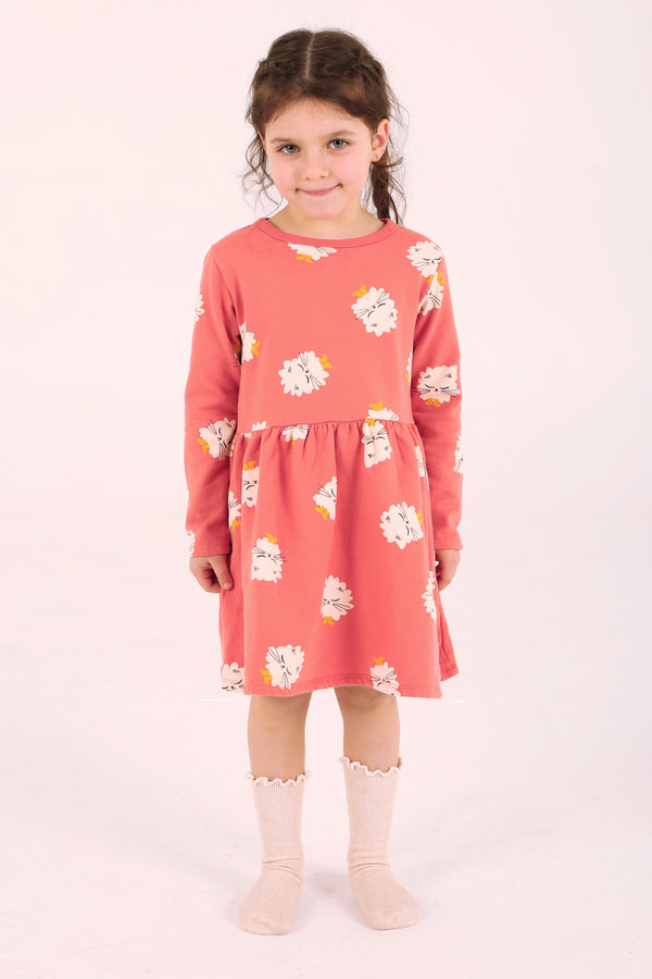 Lötiekids Dress Waist Seam Kittens In Boots Coral