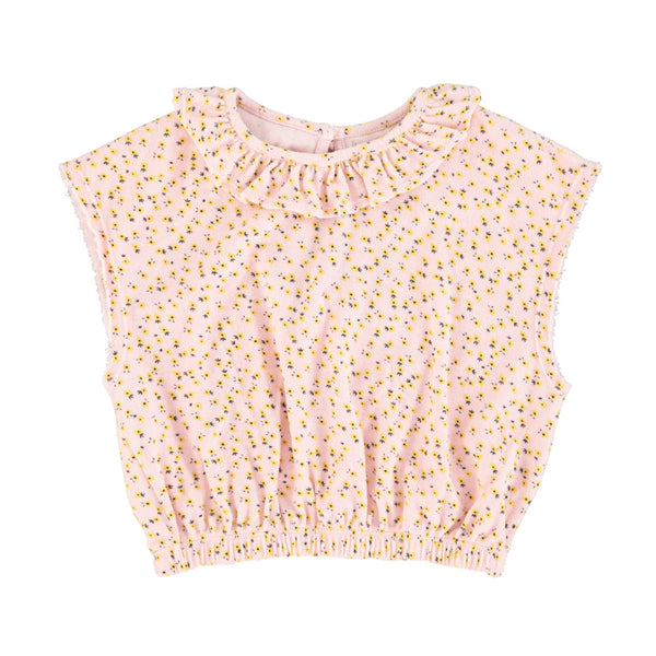 PiuPiuchick Baby Sleeveless Blouse Collar Pink/Yellow Flowers