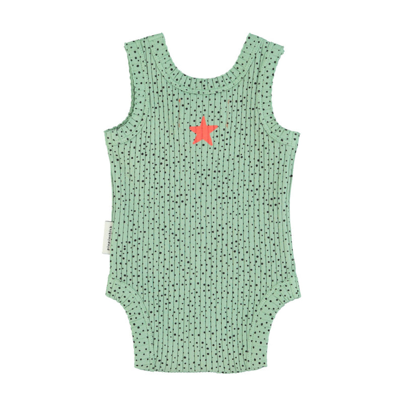 PiuPiuchick Sleeveless Bodysuit Green/Black Dots