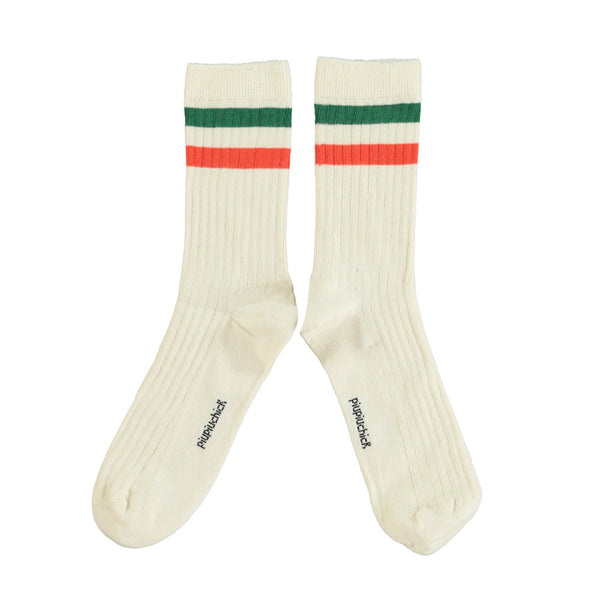 PiuPiuchick Socks Ecru/Orange/Green Stripes