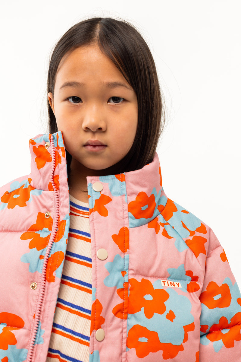 Tiny Cottons Flowers Short Padded Jacket Peach