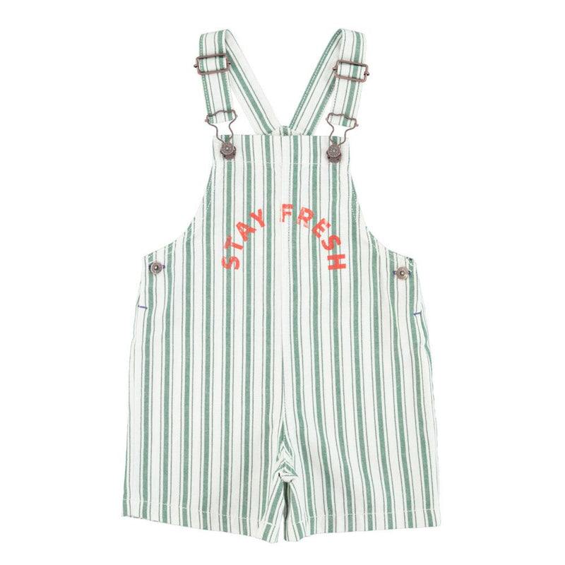 PiuPiuchick Short Dungarees White/Green Stripes