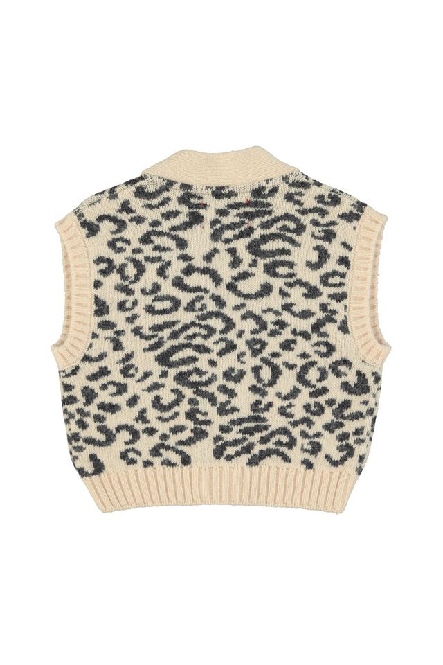 PiuPiuchick Knitted Waistcoat Light pink w/ Black Animal Print