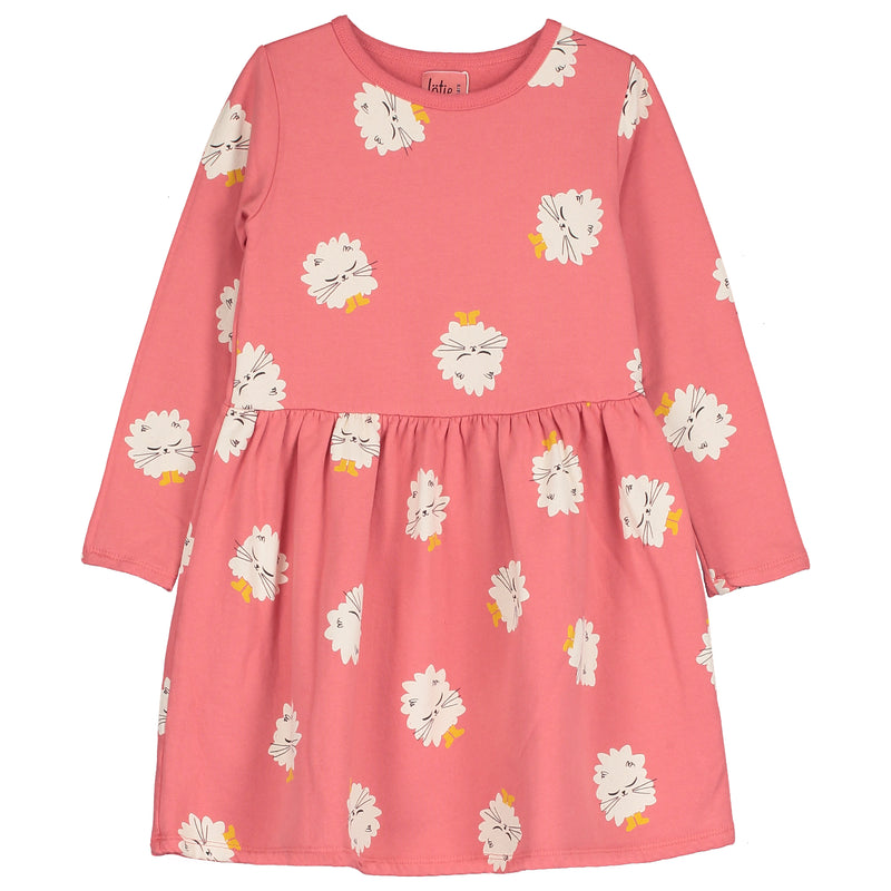 Lötiekids Dress Waist Seam Kittens In Boots Coral