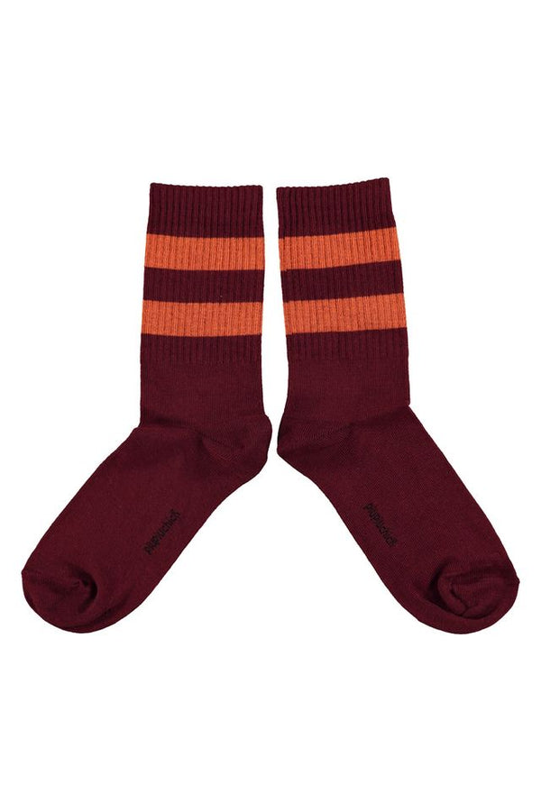 PiuPiuchick Socks Bordeaux w/ Orange Stripes