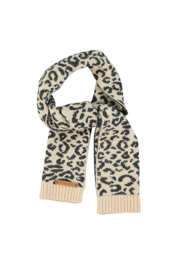 PiuPiuchick Knitted Scarf Light pink w/ Black Animal Print