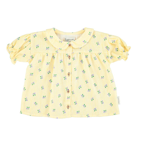 PiuPiuchick Peter Pan Collar Shirt Yellow Stripes/Flowers
