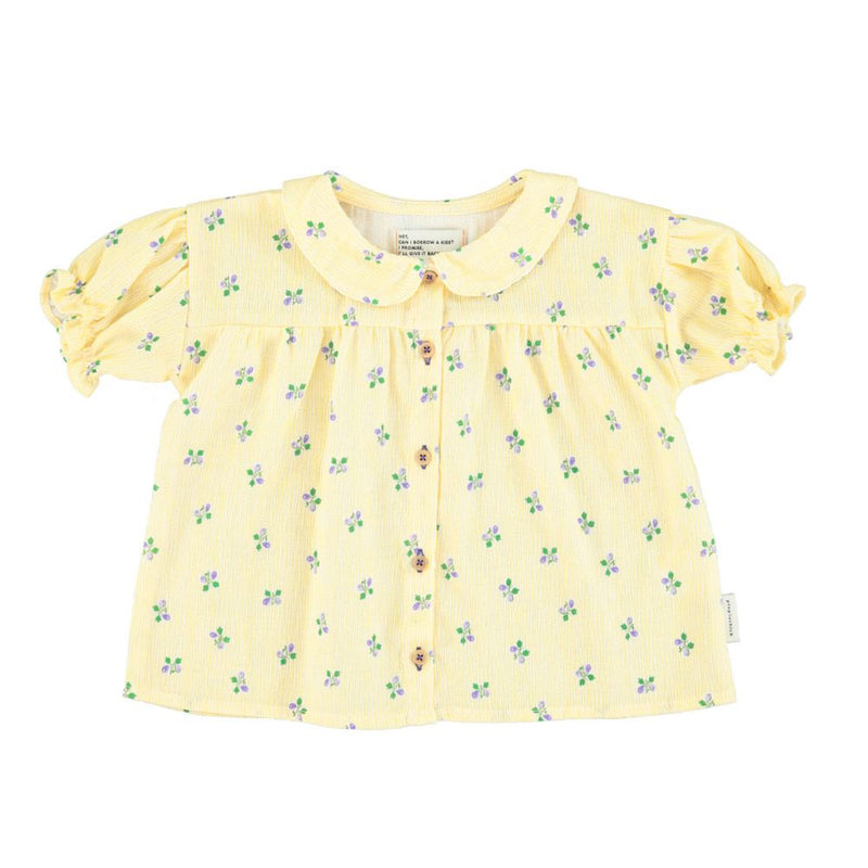 PiuPiuchick Peter Pan Collar Shirt Yellow Stripes/Flowers