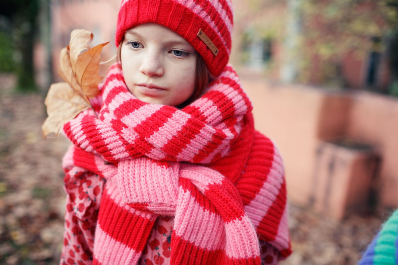 PiuPiuchick Knitted Scarf/Red & Pink Stripes