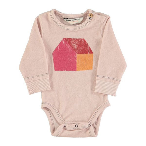 PiuPiuchick Baby Long Sleeve Body Light Pink/Multicolor House Print