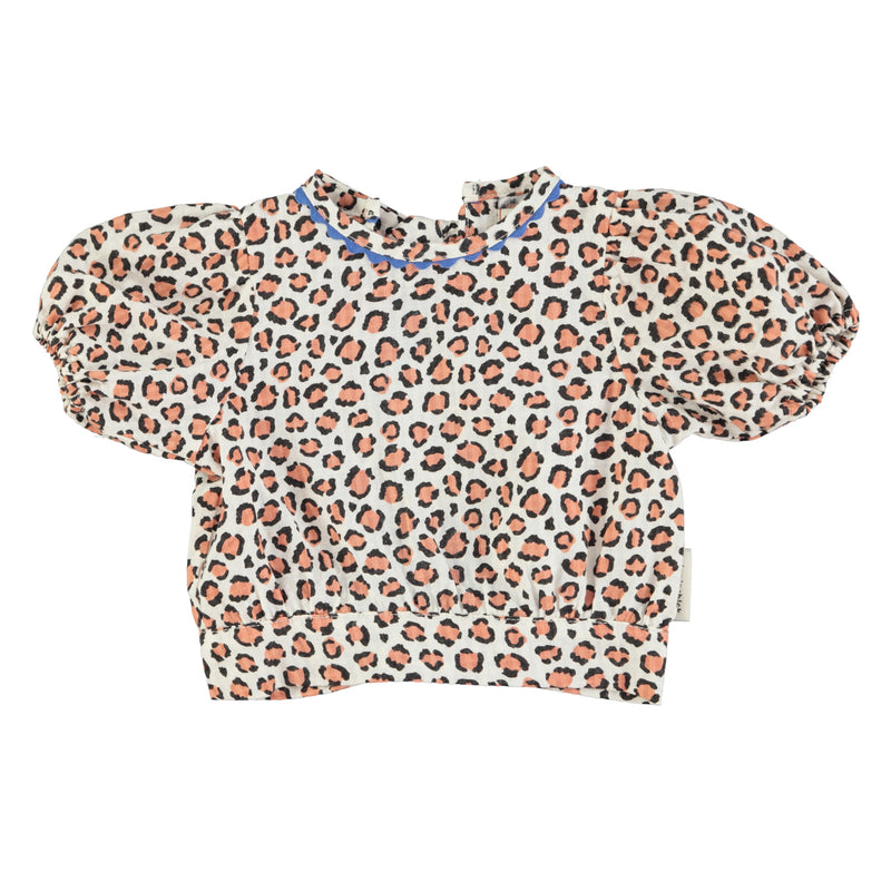 PiuPiuchick Cropped Blouse w/Ballon Sleeves Animal Print