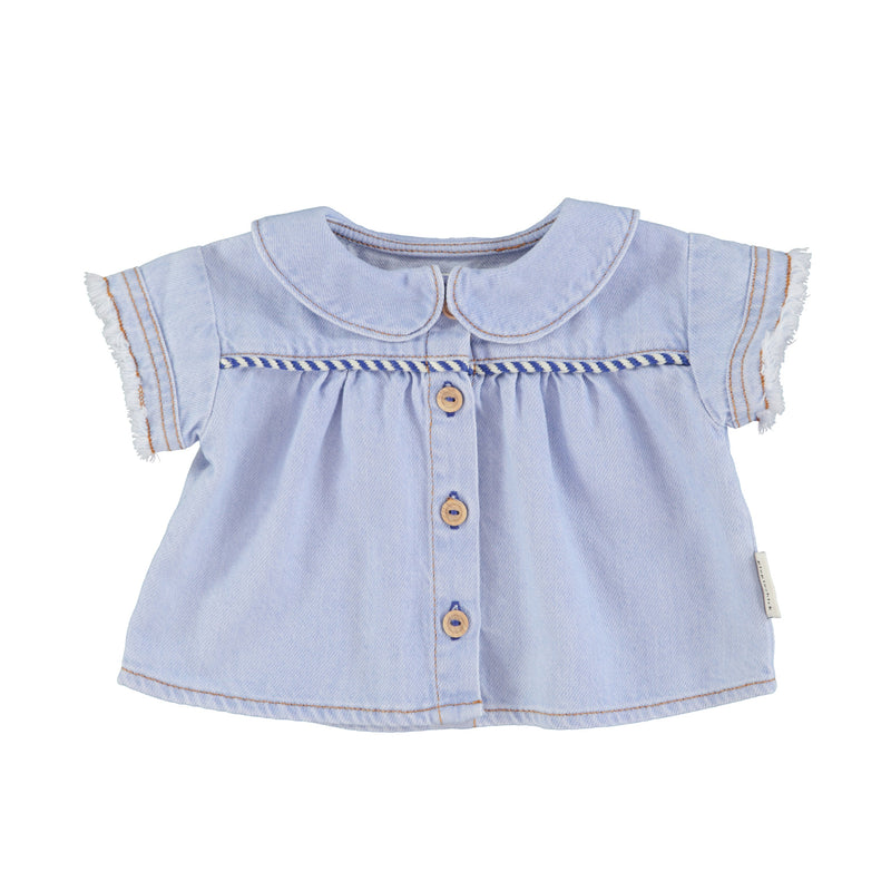 PiuPiuchick Peter Pan Collar Shirt Light Blue Soft Denim