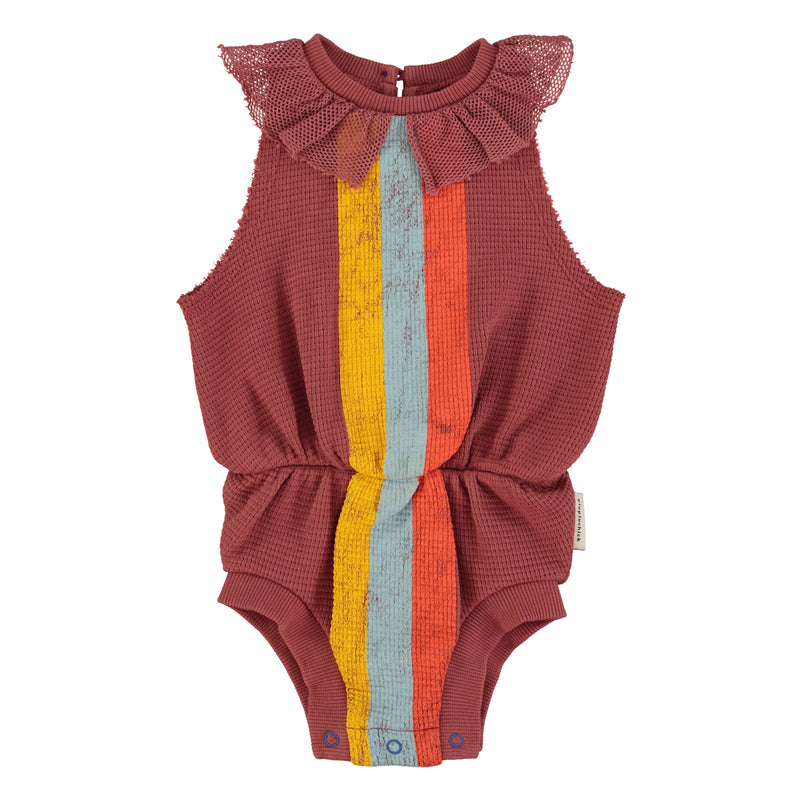 PiuPiuchick Playsuit Aubergine w/Multicolor Stripes