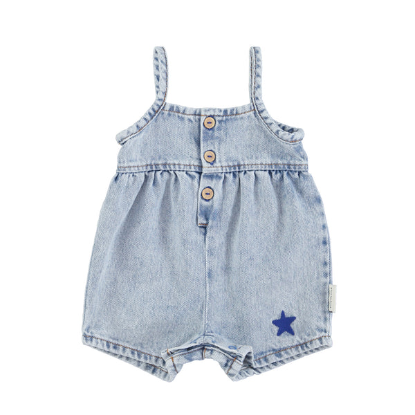 PiuPiuchick Baby Short Dungarees Washed Blue Denim