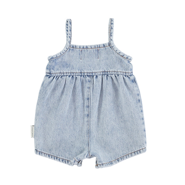 PiuPiuchick Baby Short Dungarees Washed Blue Denim