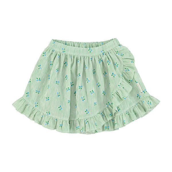 PiuPiuchick Short Skirt Ruffles Green Stripes/Flowers