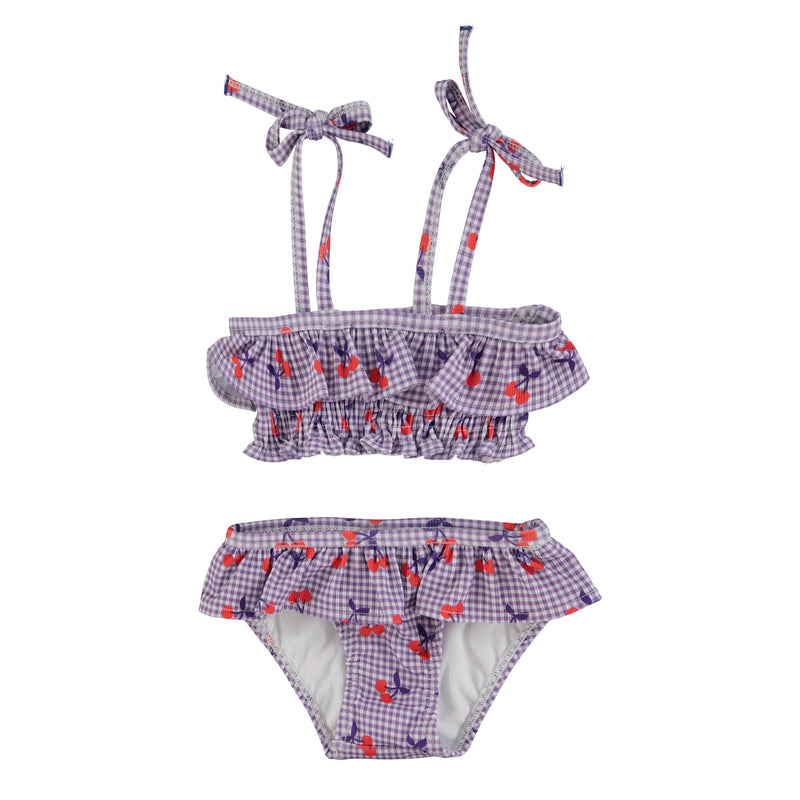 PiuPiuchick Bikini Purple & White Checkered w/Cherries