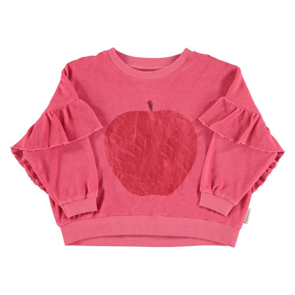 PiuPiuchick Terry Cotton Sweatshirt Strawberry Pink/Red Apple Print