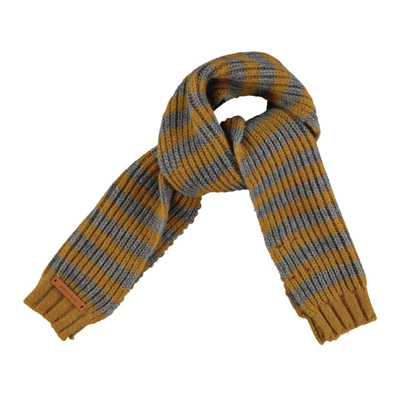 PiuPiuchick Knitted Scarf/Camel & Grey Stripes