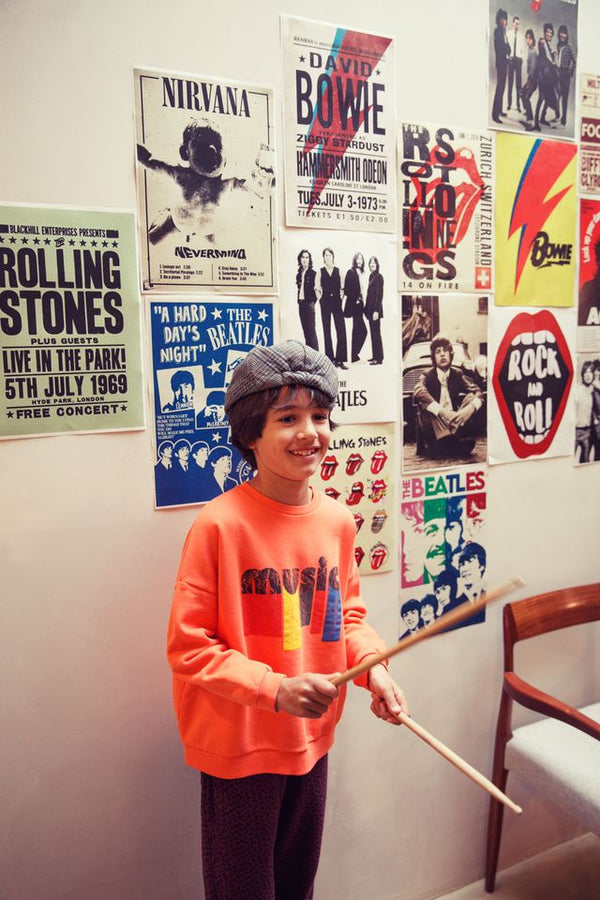 PiuPiuchick Sweatshirt Orange w/ "Music" Print