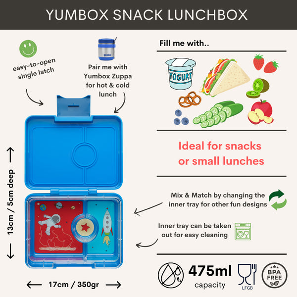 Yumbox Snack 3-vlakken Surf Blue/Rocket Tray