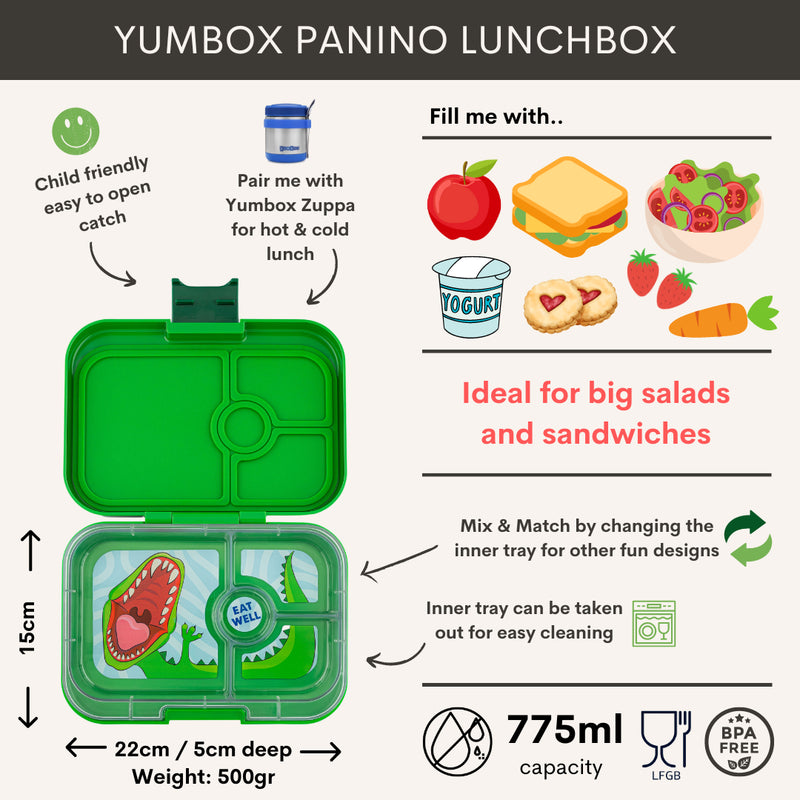 Yumbox Panino 4-vakken Jurassic green/Dinosaur tray