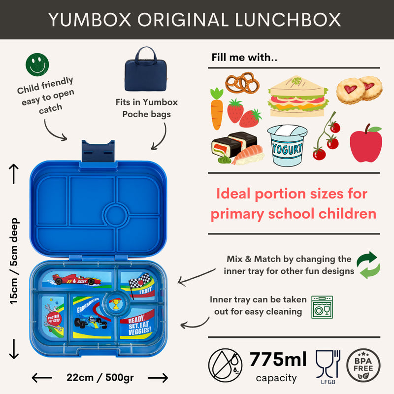 Yumbox Original 6-vakken Surf Blue/Race Cars Tray