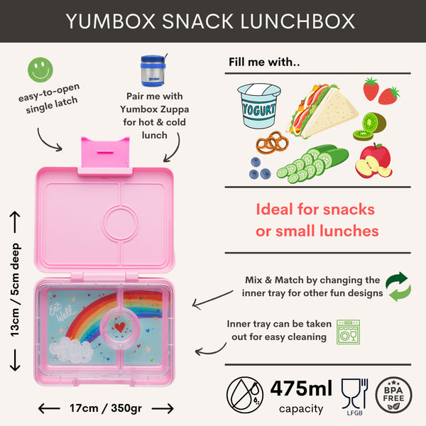 Yumbox Snack 3-vlakken Power Pink/Rainbow Tray