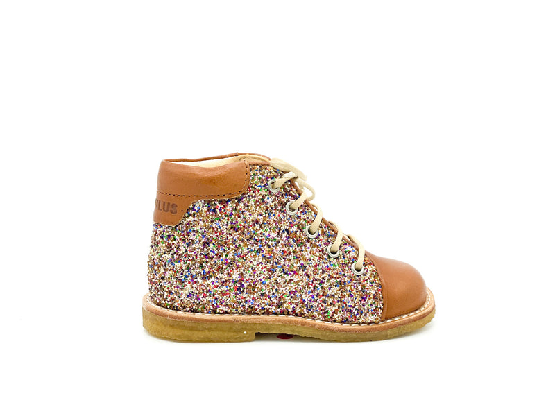 Angulus Eerste Veterschoen Cognac Glitter (maat 19-23)