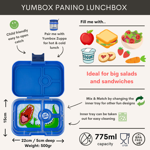 Yumbox Panino 4-vakken Surf Blue/Dinosaur tray