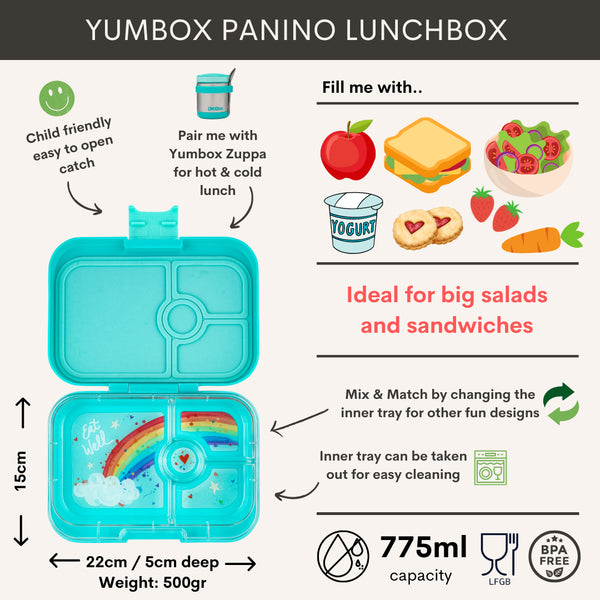 Yumbox Panino 4-vakken Misty Aqua/Rainbow tray