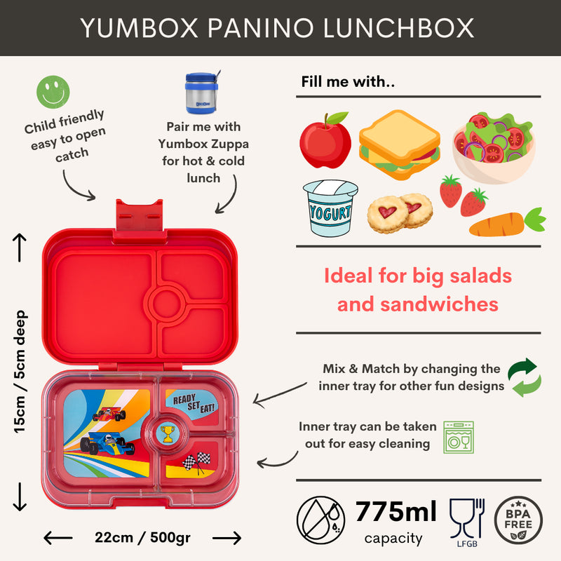 Yumbox Panino 4-vakken Roar Red/Race Cars Tray