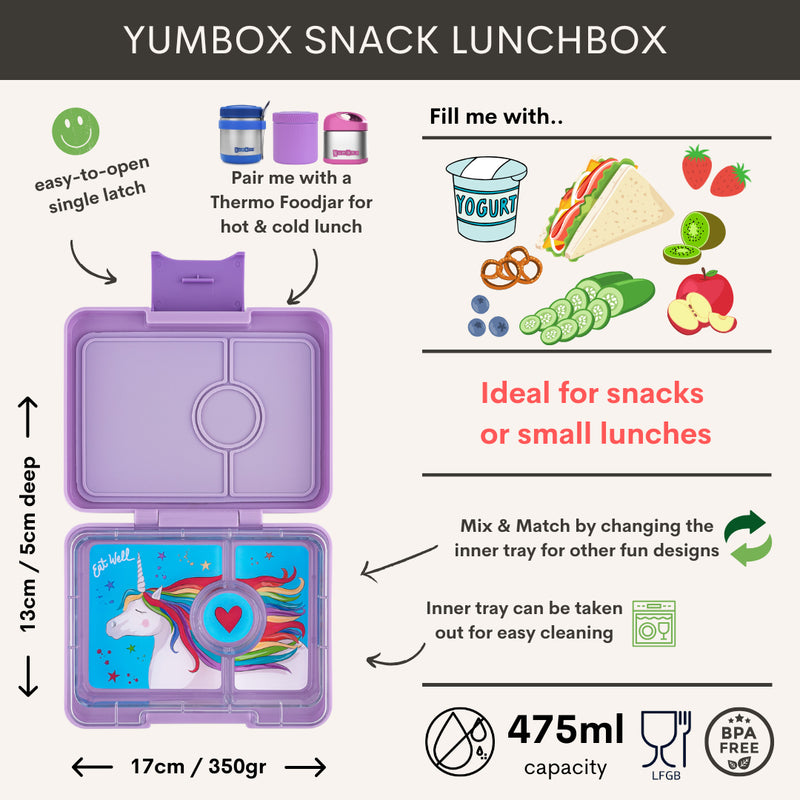 Yumbox Snack 3-vakken Lavande Purple/Unicorn Tray