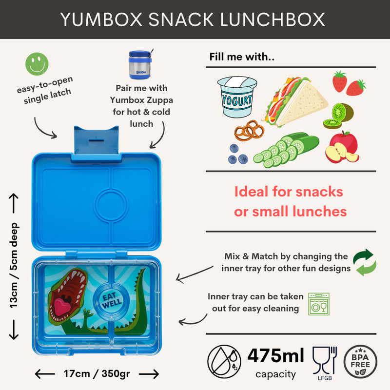 Yumbox Snack 3-vlakken Surf Blue/Dinosaur Tray