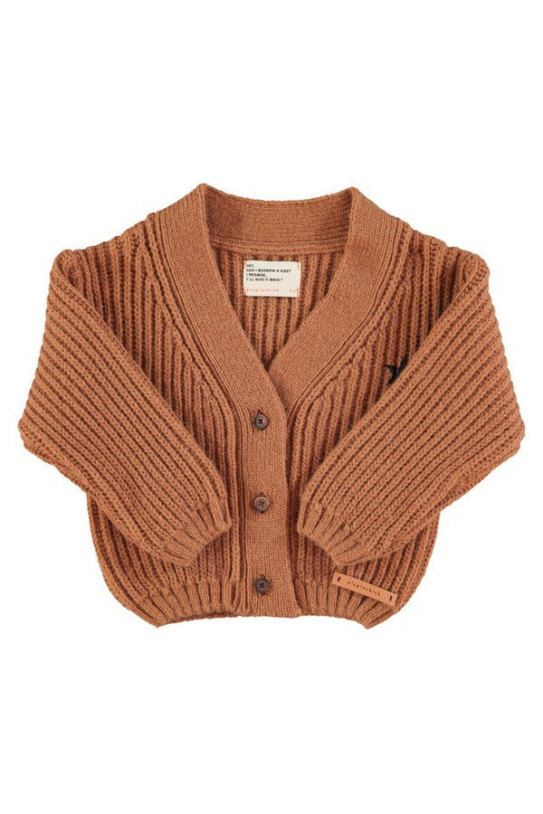 PiuPiuchick Knitted Cardigan Brown w/ "Band & crew only" Print