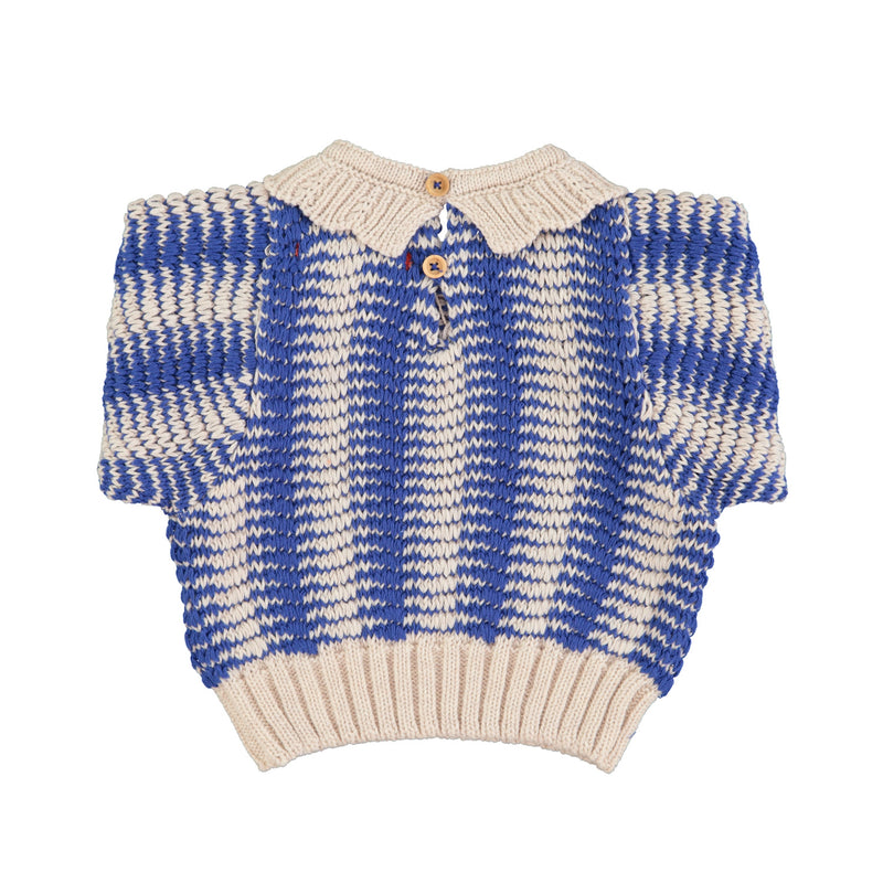 PiuPiuchick Knitted Blouse w/Collar Ecru & Blue