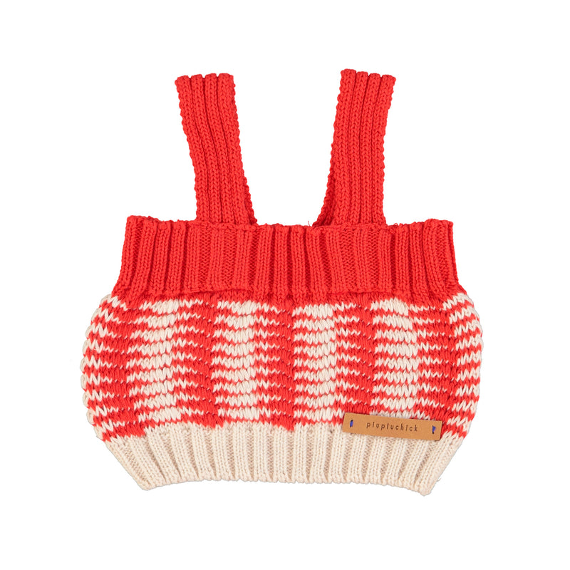 PiuPiuchick Knitted Top w/Straps Ecru & Red Stripes