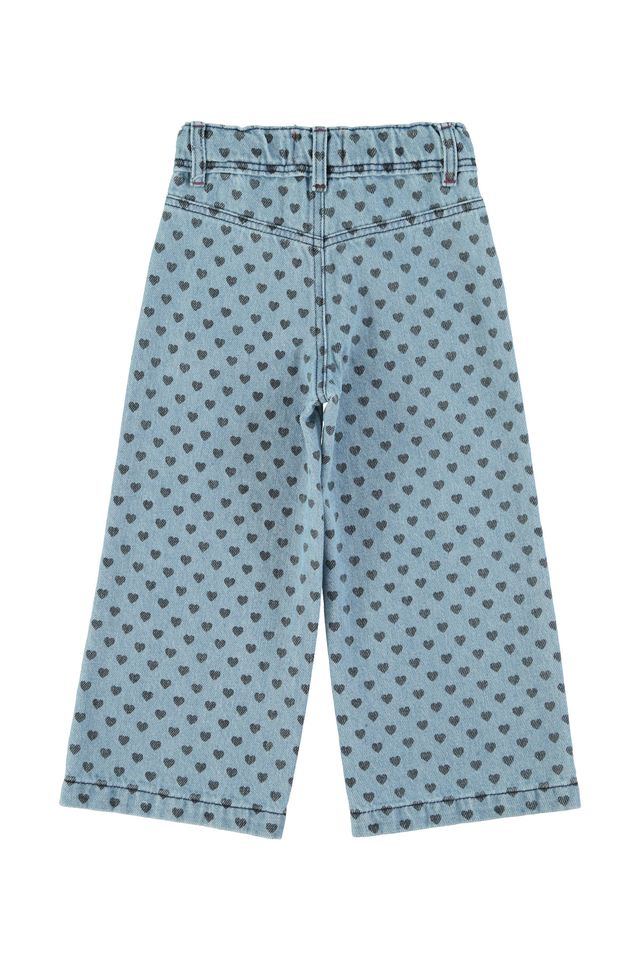 PiuPiuchick Flare Trousers Washed Blue Denim w/ Black Hearts