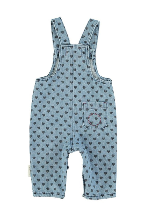 PiuPiuchick Baby Dungarees Washed Blue Denim w/ Black Hearts