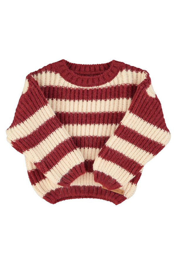 PiuPiuchick Knitted Sweater Bordeaux & Light Pink Stripes