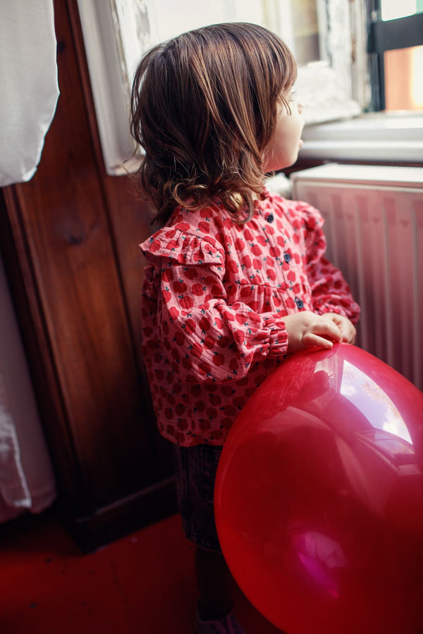 PiuPiuchick Blouse Frills Light Pink/Red Apples