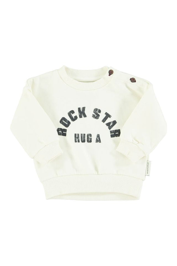 PiuPiuchick Baby Sweatshirt Ecru w/ "Rock star" Print