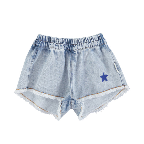 PiuPiuchick Short w/Fringes Washed Blue Denim