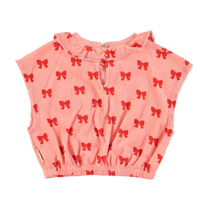 PiuPiuchick Sleeveless Blouse Pink w/Collar & Red Bows