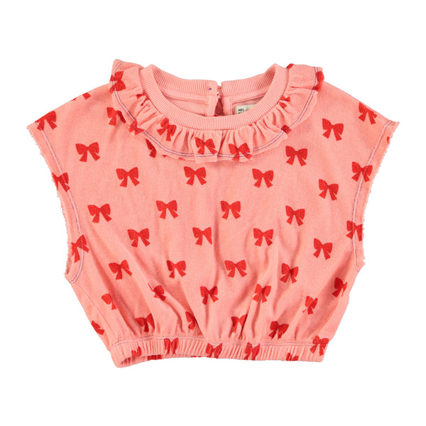 PiuPiuchick Sleeveless Blouse Pink w/Collar & Red Bows