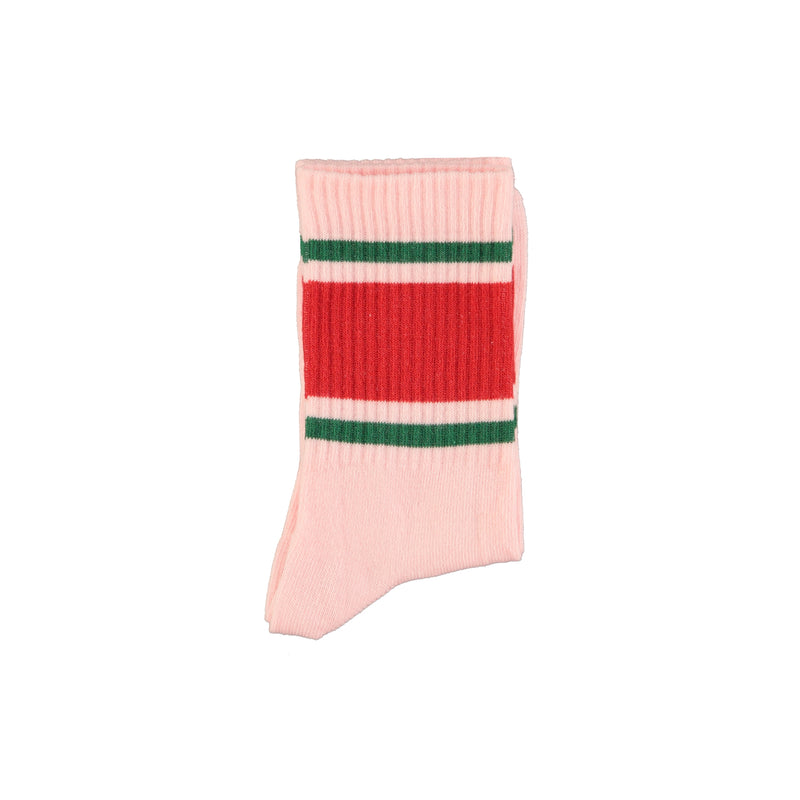 PiuPiuchick Socks Pink w/Red & Green Stripes