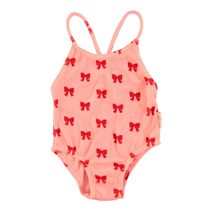 PiuPiuchick Swimsuit w/Crossed Straps Pink w/Red Bows